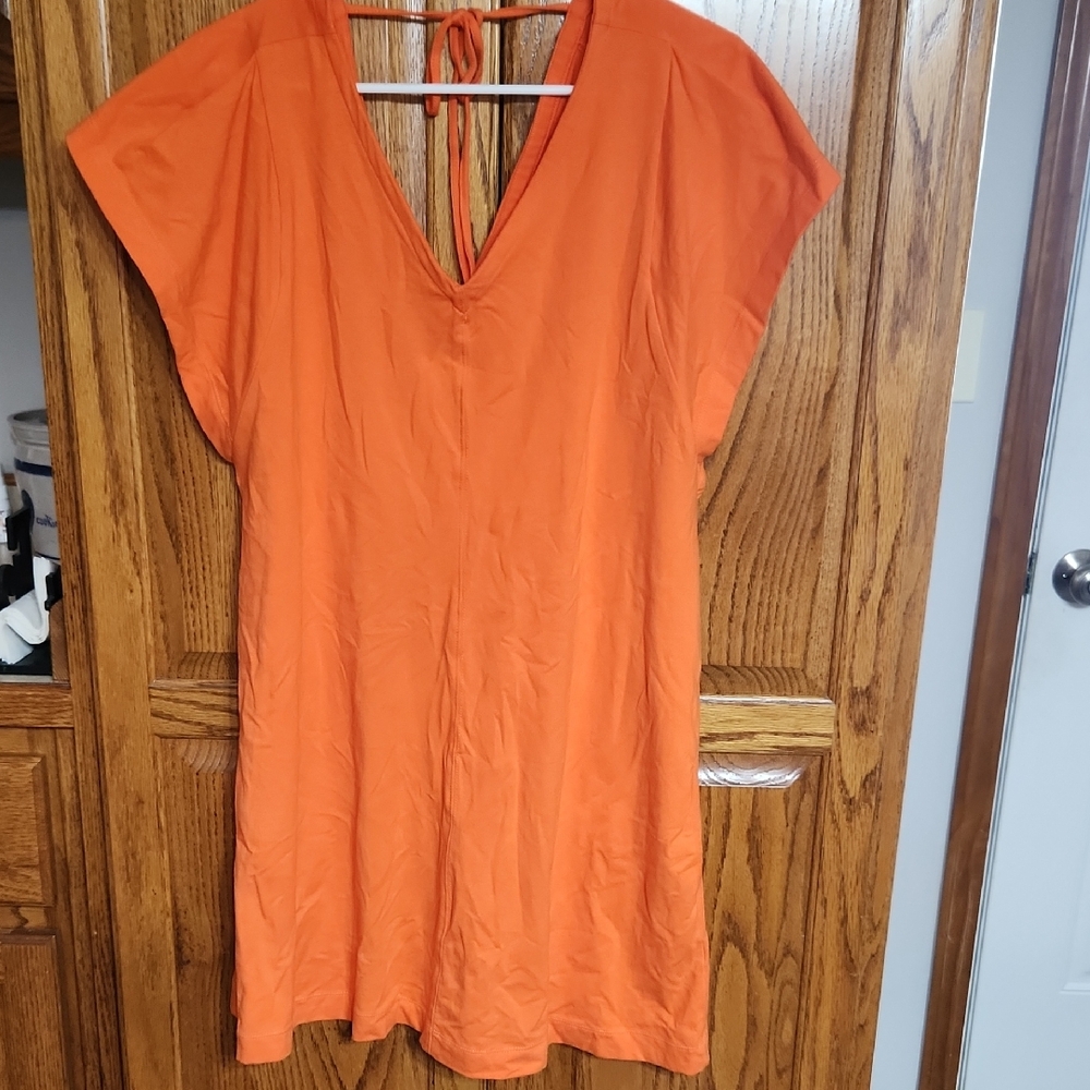 Orange Tie Front Midi Dress with Relaxed Fit